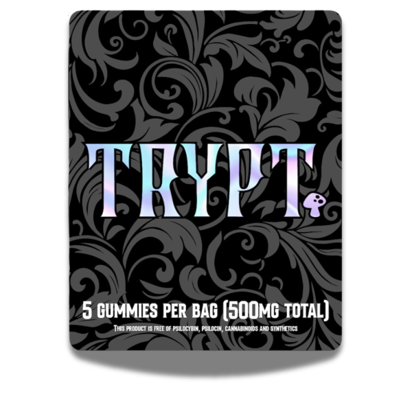 'Trypt gummy package with floral design, contains 5 gummies totaling 500mg.'