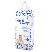 Package of Kim & Kimmy ultra-thin baby diapers with a baby picture and blue design.