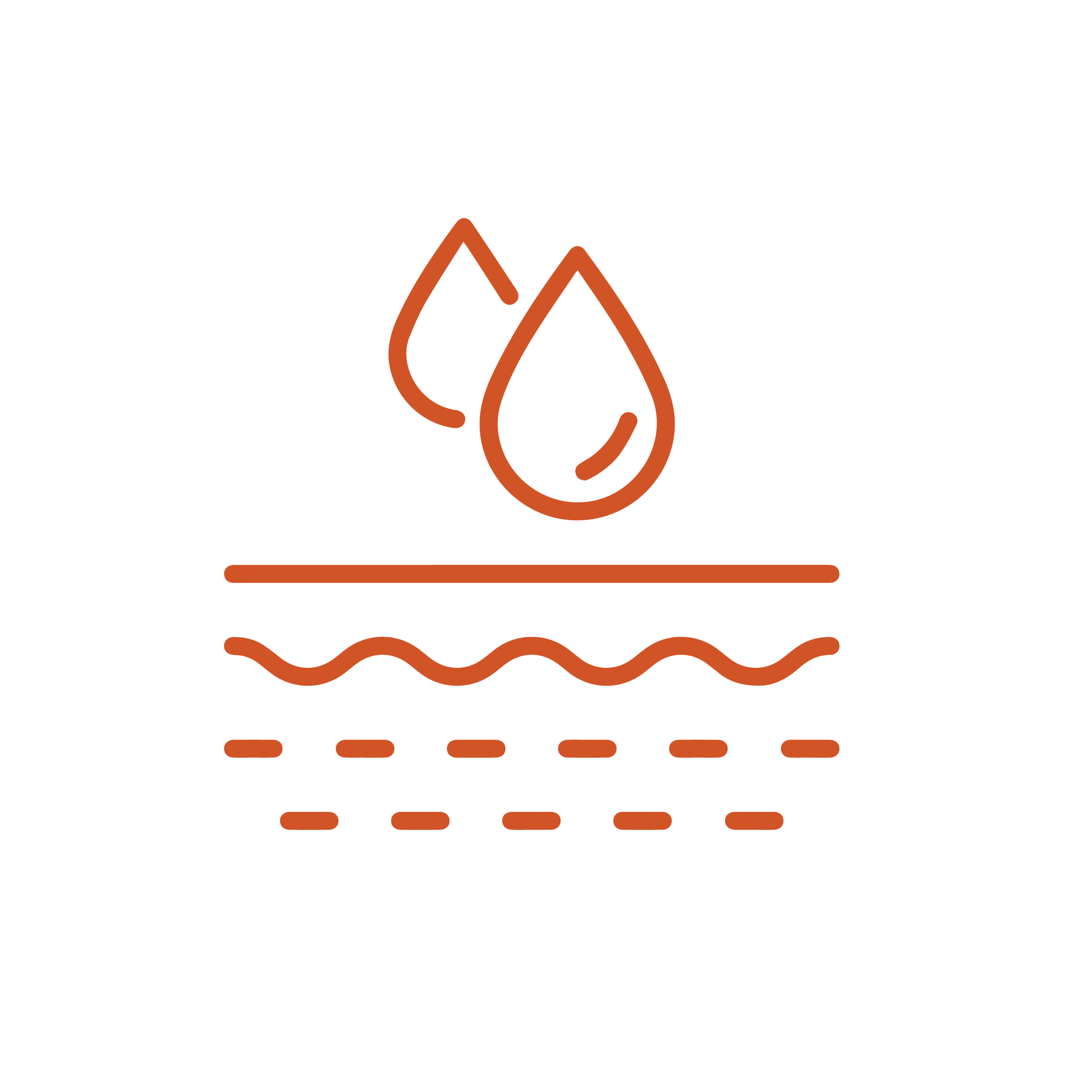 Graphic of raindrops above wavy lines, suggesting water absorption or moisture.