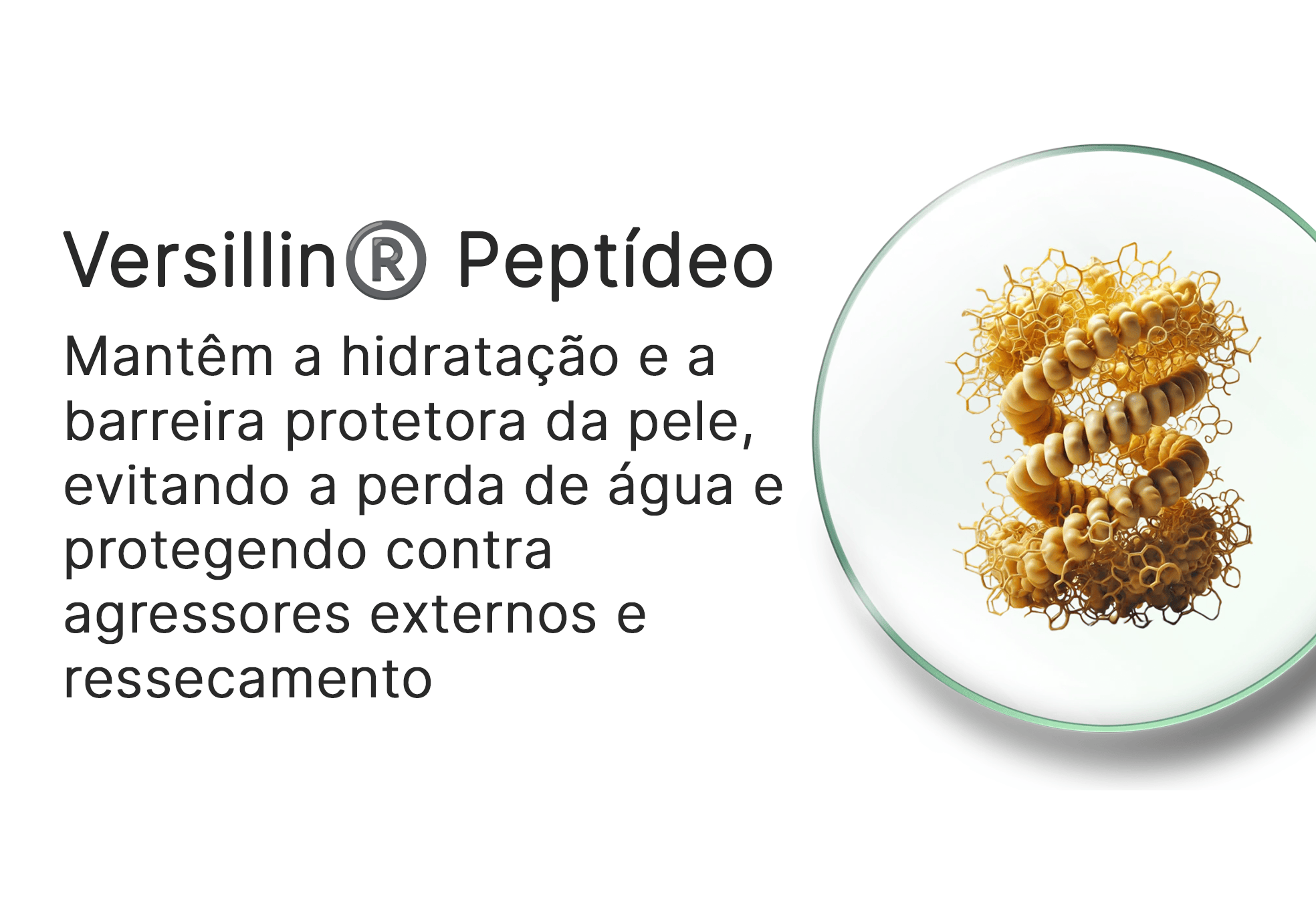 Text in Portuguese about Versillin Peptídeo with a molecular structure illustration.