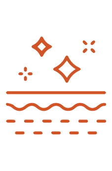 Geometric orange designs with various star and wave patterns on a white background.