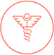 Caduceus symbol in red circle on a transparent background.