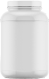 Large white protein powder container with a screw-on lid.