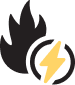 Icon depicting a flame and a lightning bolt, signifying high energy or electricity.
