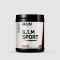 Container of GLM Sport nutrition supplement with a black lid and white label.