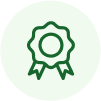 Green award ribbon icon on light green background.