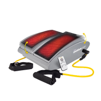 Exercise stepper with resistance bands and red textured surfaces.